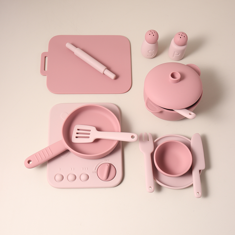 Kids Toys Kitchen Set - Ensemble de 13 pièces en silicone